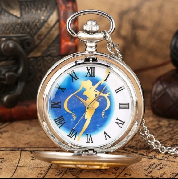 SAILOR MOON Women's Two-Tone Silver Quartz Luxury Pocket Watch Necklace Pendant - Picture 1 of 5